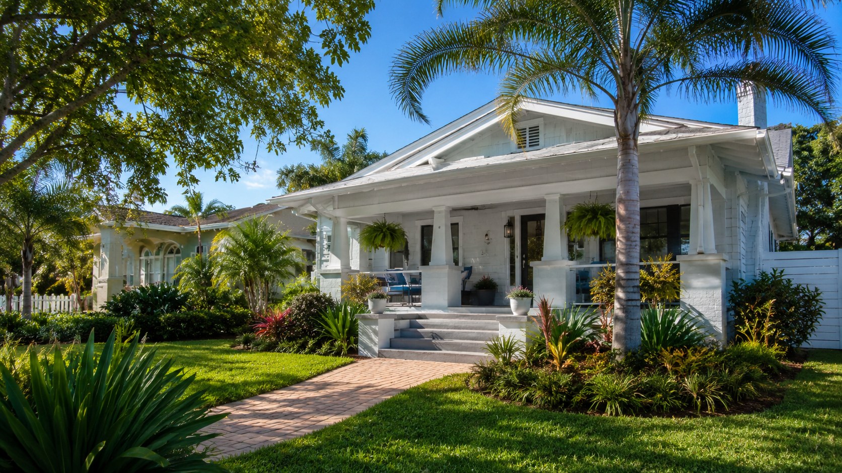 Sunny St. Petersburg bungalow style home with mature trees and tropical landscaping