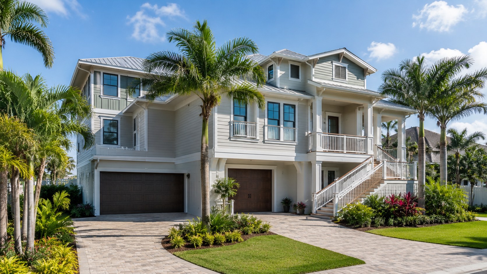 Large two story coastal Florida home with garages underneath